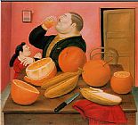 Fernando Botero Famous Paintings - Man drink Orange Juice